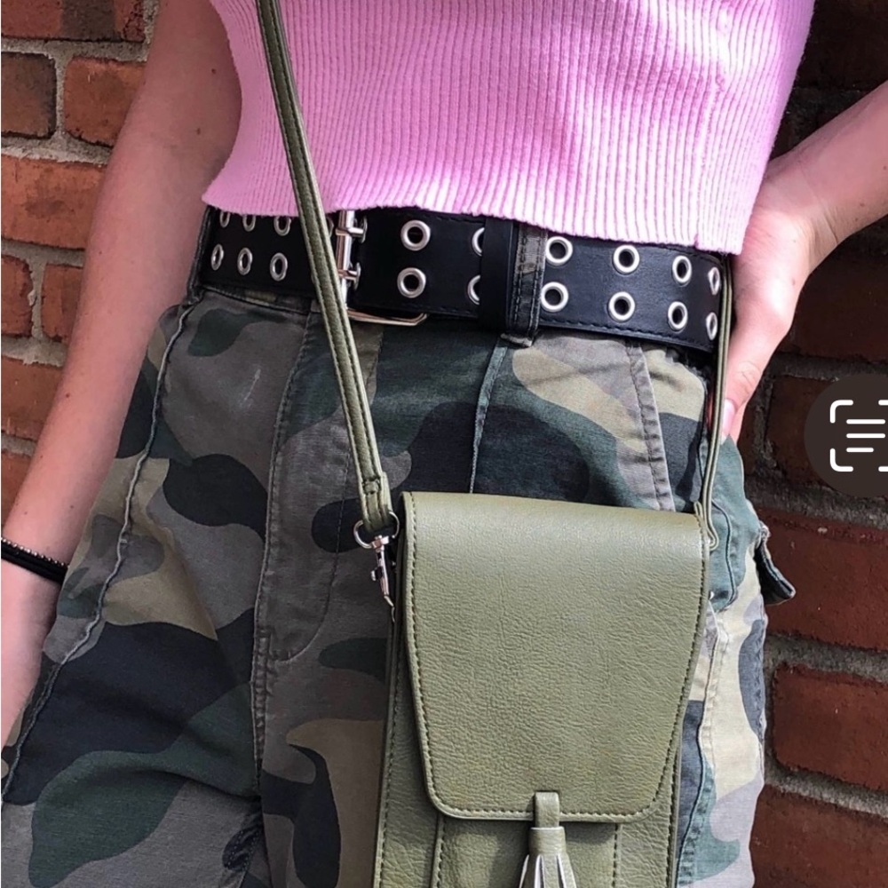 NWT K Carroll Army Green  Crossbody Bag with Tassel- RFID protected - Picture 2 of 5
